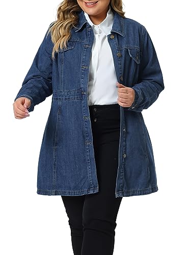 Agnes Orinda Plus Size Denim Jacket for Women Buttons Long