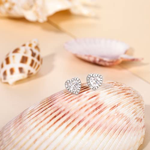 Eamti 925 Sterling Silver Stud Earrings For Women 0.5Ct Heart Shaped Cubic Zirconia Cz White Gold Plated Dainty Hypoallergenic #TOP2