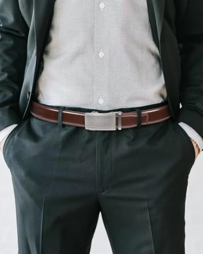 Image of Founders & C Men's Ratchet Belt 1 3 /8 inch,Leather Dress Belt Adjustable with Click Sliding Buckle Trim to Exact Fit