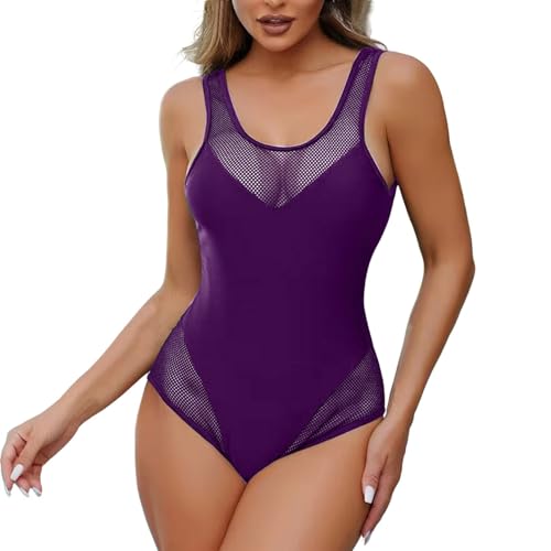 Bañadores de Mujer Reductor Trajes de Baño Sexy Slim Strap Bikini Swimsuit Gathering Solid Color Swimsuit Beach ñador Reductor Barriga ñadores Natacion Mujer (Purple L)