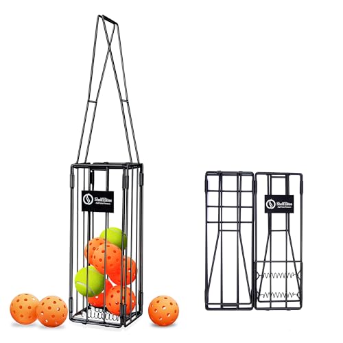 ShelfElites Portable Tennis Ball Hopper & Pickleball Basket, Foldable Tennis Ball Cart with Storage...