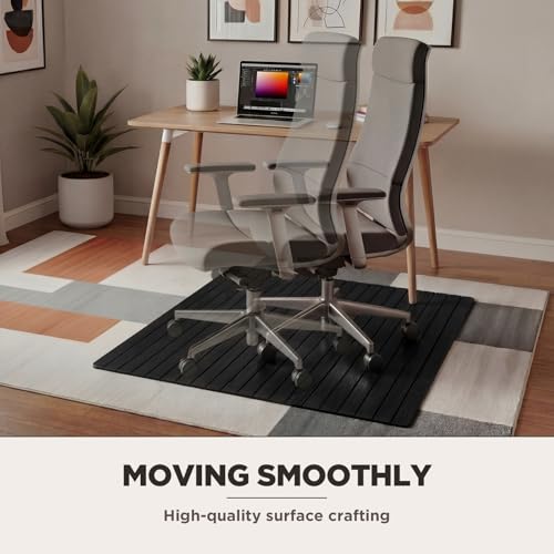 Image of Leinuosen 36 inch x 48 inch Office Bamboo Chairmat for Carpet Floor Mat Highly Premium Quality Anti-Slip Office & Home Floor Protector Low Pile Carpet Chair Mat, 5mm Thick(Without Lip, Black)