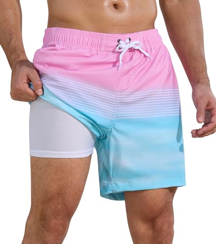 SILKWORLD Mens Swim Trunks 2 in 1 Quick Dry Bathing...