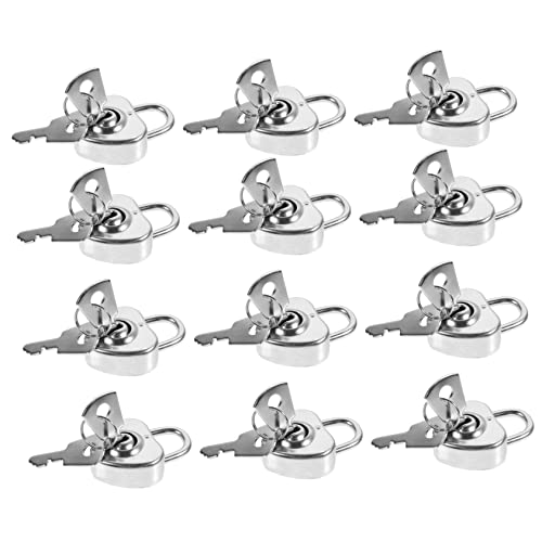 WATIIFUFU 12個 ロック キー南京錠 心臓 小さな南京錠 アンティークキット 旅行用 ミニアンティーク 鍵付き 結婚式の ロッカー Silver 鉄