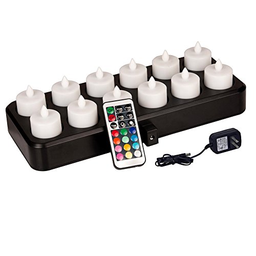 Hero-Led Cd-Rc-12Rf-Rgb Wireless Inductive Rechargeable Led Electric Candles, Flameless Flickering Tea Lights With Remote Timer Controller, Set Of 12, Rgb Multicolor #TOP19