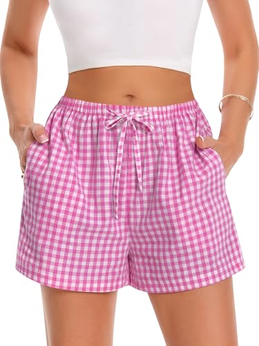 Image of Women Boxer Shorts Gingham Drawstring Pajama Bottom Plaid Pants with Pocket