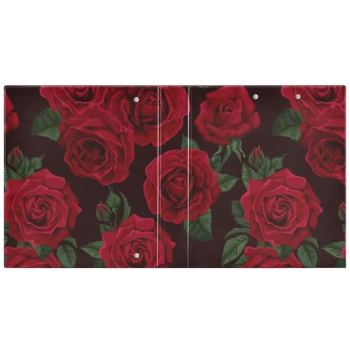 Image of 3 Ring Binder Red Rose Black Roses 1.5 inch Binders Three Ring Binders with Clipboard Fit 8.5'' x 11'' Paper 3 Interior PVC Clear Pockets for Office Supplies