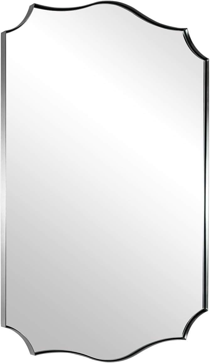 ANDY STAR Brushed Nickel Bathroom Mirror, 24x36’’ Silver Wavy Wall Mirror, Modern Bathroom Vanity Mirror HD Reflection, Anti-Rust Metal Frame Mirror for Bathroom Hang Vertical or Horizontal