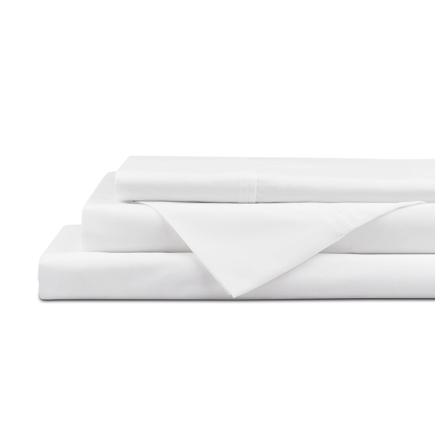 Linen Home 4 Piece Twin Cotton Sheet Set, 100% Cotton Percale, 2 Pillowcases, Deep Pocket with All Around Elastic Sheet, Crisp Breathable Bedding, Hotel Luxury, Long-Staple Combed Cotton, Snow White