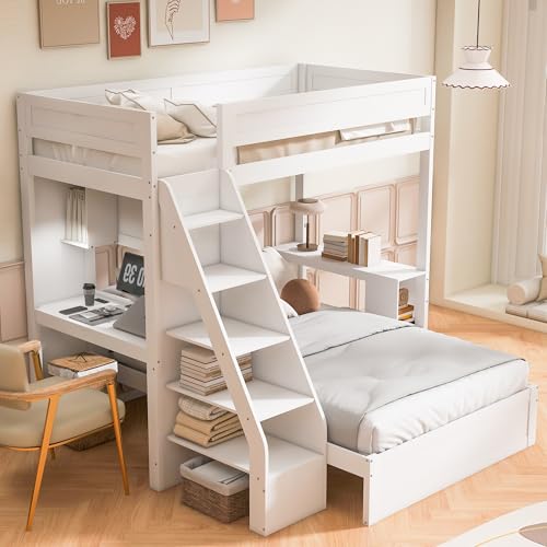 Bunk Bed Twin XL Over Full with 2 Desks &