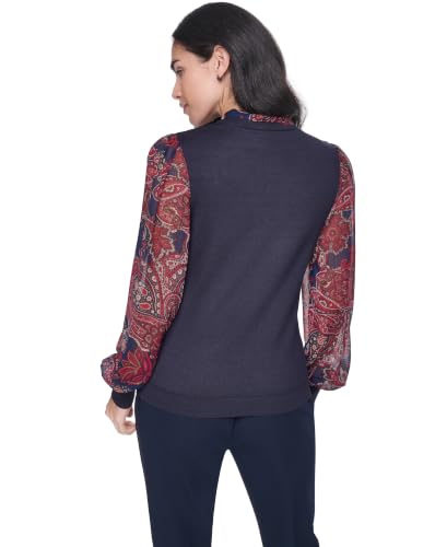 Image of Tommy Hilfiger Women's Long Sleeve Twofer Sweater with Woven Sleeves