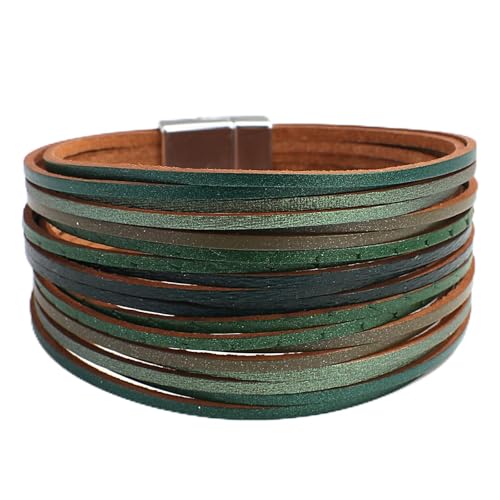 Image of Fesciory Leather Wrap Bracelets for Women, Boho Western Layered Jewelry | Layered leather cuff bracelets, Easy on and off, Boho western style, Daily wear, Gift for women