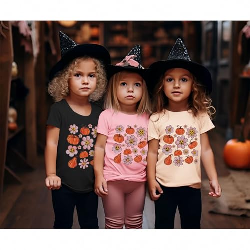Ritatte Toddler Baby Girl Halloween Shirt Cute Pumpkin Flower Graphic T-Shirt Retro Fall Spooky Season Short Sleeve Tee Tops3