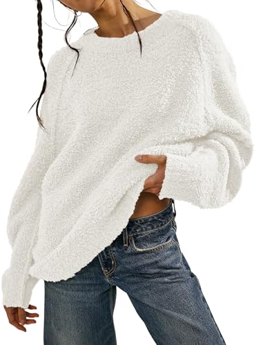 Image of Beaully Women's Oversized Crewneck Sweaters | Oversized style, Tunic sweater, Fuzzy knit, Soft knit, Loose fit, Drop shoulder