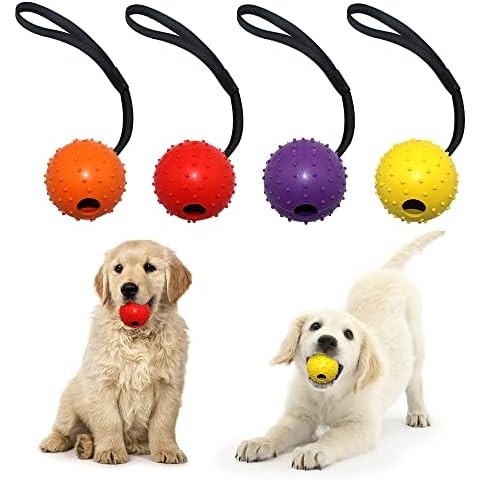 NAVESO Dog Ball with Rope, 4 Pcs Ball with Rope Dog Toy, Interactive Rubber Rope Ball, Reward and Exercise Chew Toys 5 cm for Small Dog Fetch, Catch, Throw and Tugging Cover