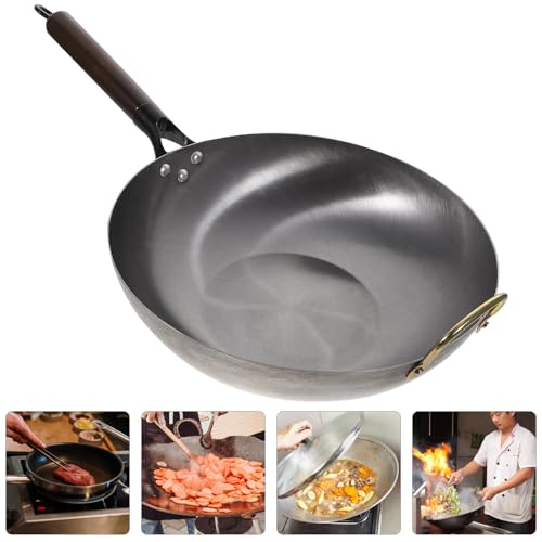 Wok de hierro fundido con mango de madera 32 cm miniatura 5