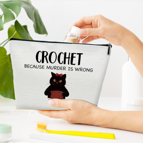 Funny Black Cat Crocheter Makeup Bag, Knitting Crochet Gifts for Lovers Knitters, Cat Themed Gifts Cosmetic Bag for Purse4