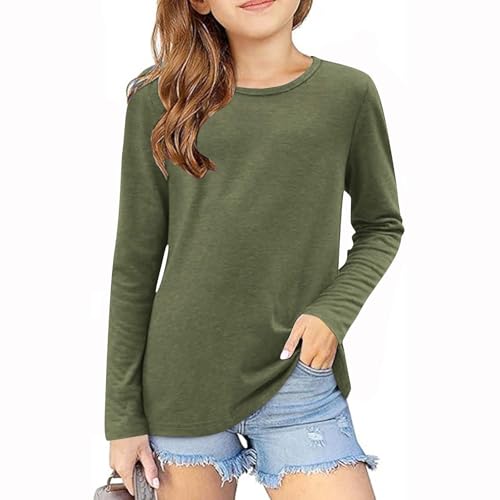 Long Sleeve Shirts for Girls Fashion Crewneck Tunic Top Trendy Kids Fall Plain Tshirt Cute Outfits Tween Clothes