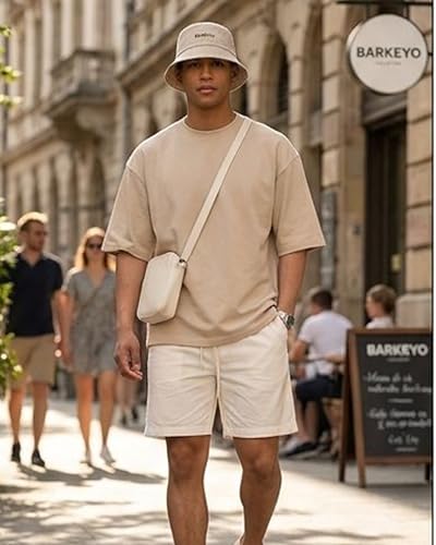 Image of BARKEYO Men's Half Sleeve Round Neck French Terry Oversized Drop Shoulder T-Shirt for Men
