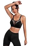 Verdusa Women's Athletic Sport Bra Fitness Padded Support Bra Yoga Tank Top Black Fishnet S