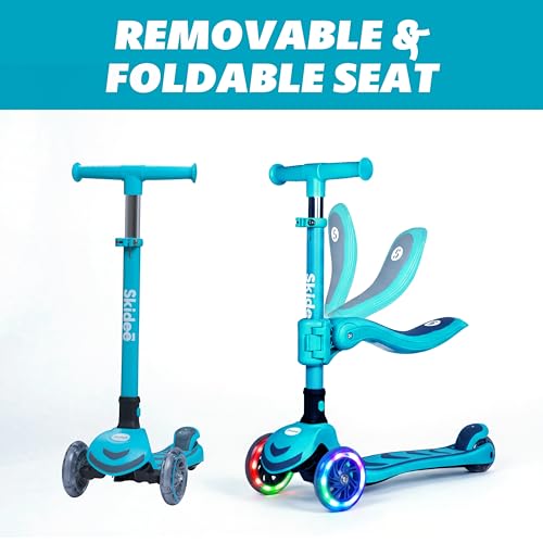 Image of SKIDEE Kick Scooter for Kids Ages 3-5 | Foldable 3 Wheel Scooter with Lean-to-Steer, Adjustable Height, Removable Seat & LED Light Wheels | Toddler Scooter Up to 12 Year Old Boys /Girls