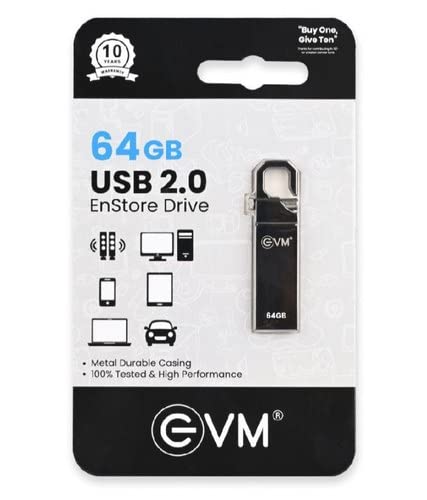 Image of EVM USB 2.0 Pendrive Pen Drive USB 2.0 Flash Drive Metal Pen Drive, EnStore Drive, Pen Drive Silver EVMPD for Computer, Laptop, Desktop. (EVM 64GB Pen Drive)