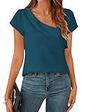 BMJL Womens Dressy Casual Blouses Asymmetrical V Neck Business Work Tops Ruffle Sleeve Summer Shirts(M,Dark Cyan)