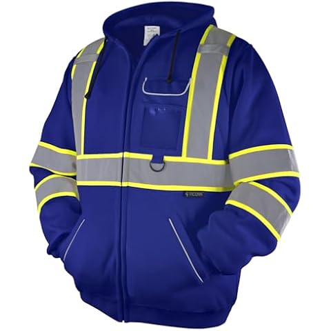 TICONN Safety Hoodie Jacket, High Vis Reflective Safety Fleece Hoodie, PPE Gear for Cold Weather Meet ANSI III (Blue, 3XL) Cover