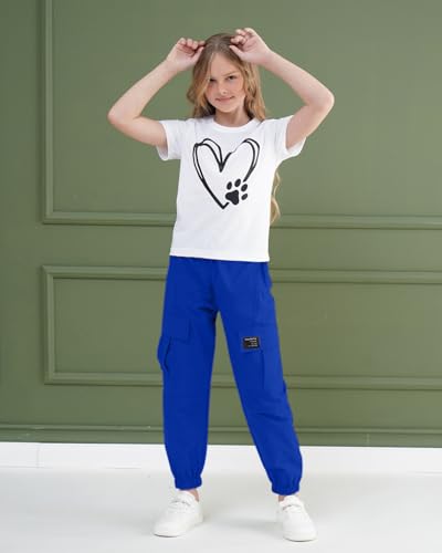 Image of ARTMINE Girls' 2 Piece Outfits Casual Drawstring Jogger Pants and Basic Short Sleeve Top Set, 6-14 Years