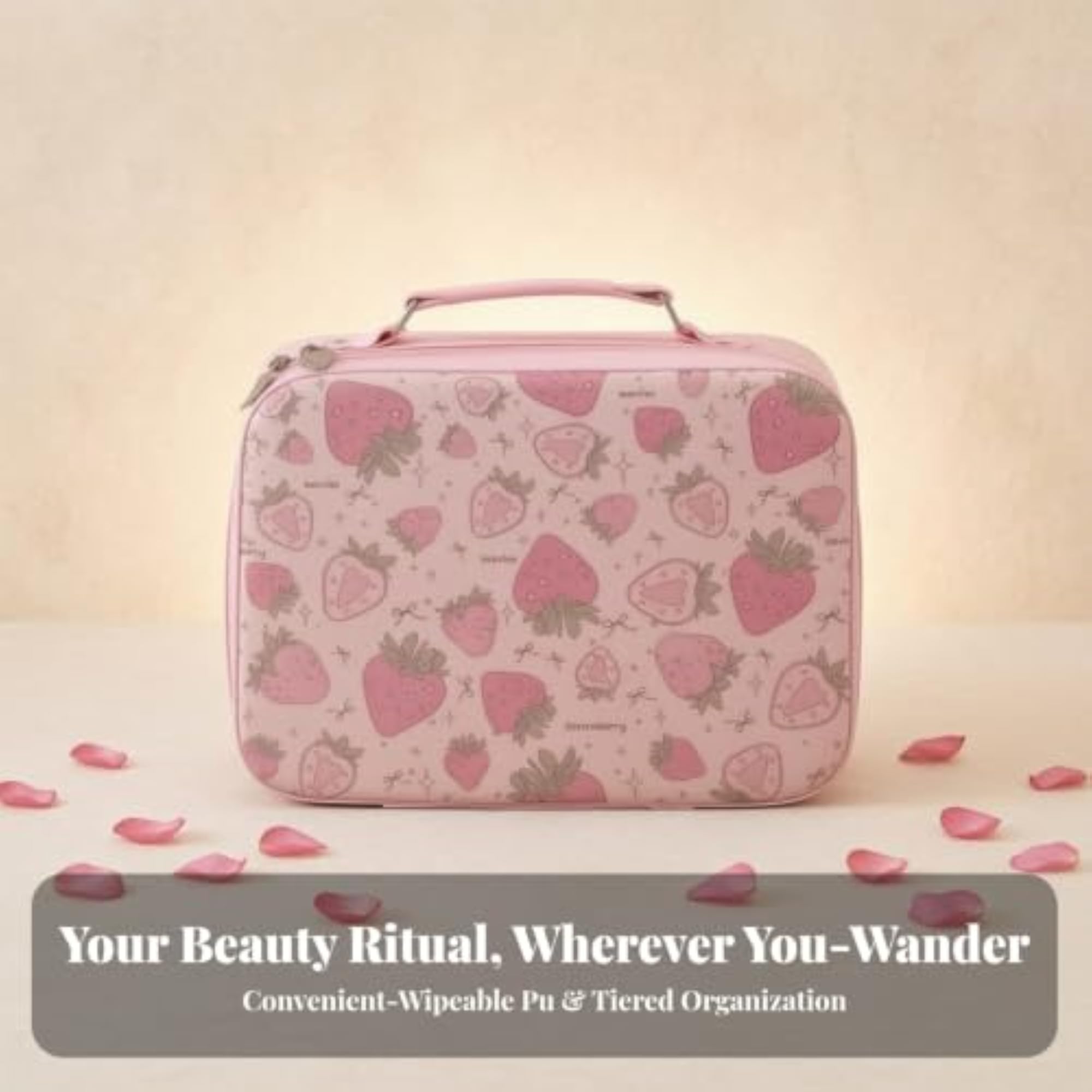 Portable Cosmetic Case with Mirror, Hard-Shell Makeup Organizer