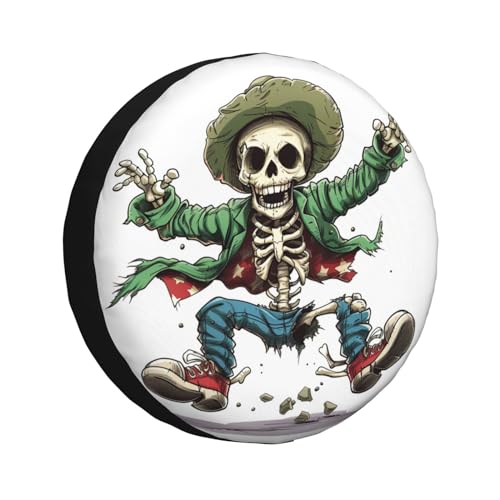 Image of Skeleton Spare Tire Cover, Universal Wheel Tire Cover Funny Skull Skeleton Tire Protectors for Trailer RV SUV Truck Camper 16 Inch