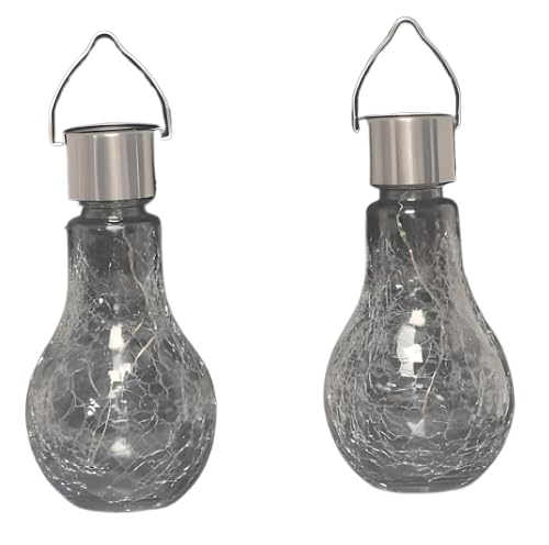 Divas World - Pack of 2 - Hanging Crackle Bulb Solar Powered Lights - Outdoor Decorative Solar Lanterns for Garden, Patio, Fence, Yard, Tree, Holiday, or Christmas Decor - Waterproof - Warm White