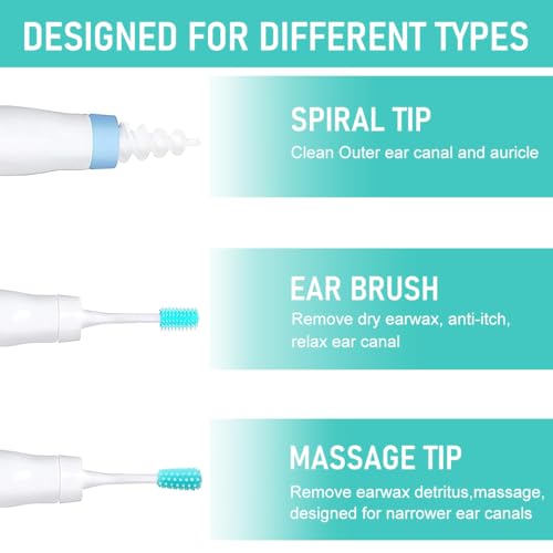 Image of HANNEA Ear Wax Removal Tool Kit Gentle Soft Ear Cleaner with 16Pcs Replacement Silicone Tips of 3 Designs Deep Cleaning Triple Curved Loop Tipped Stainless Steel Ear Wax Removal Kit