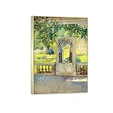 MUHJDYC Jane Peterson Leinwand Kunstdruck Bild-Berühmte Gemälde Poster Reproduktion-Silber Rahmen Wandbilder für Wohnzimmer(Gartenbrunnen) 20x30cm-8x12in