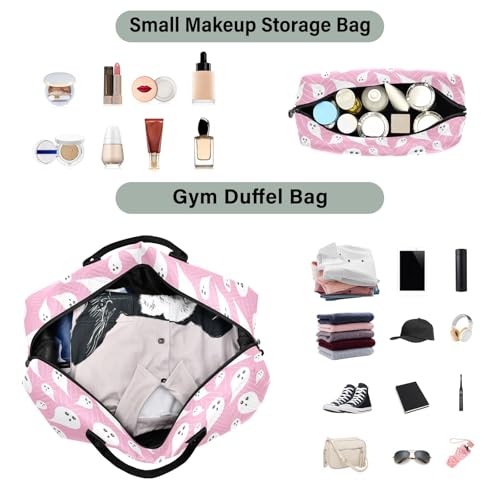 OTVEE Halloween Funny Ghosts on Pink Travel Gym Duffel Bag Quilted Weekender Bags Carry on Overnight Tote Bag for Women Men4