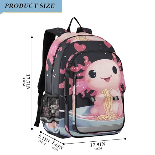Axolotl Hearts Ramen Noodles Backpack Girls Boys Elementary School Bags Bookbags Laptop Backpack Travel Daypack Safe Reflective Stripes2