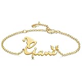 SOUFEEL Personalisiertes Armband mit Namen in Weihnachten Schriftart für Frauen Armreif Fashion Schmuck Kupfer 14K vergoldet Geschenk für Familie Freund