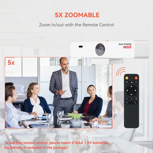 Nuroum V21-AF 2K Webcam mit Autofokus, 4 Mikrofon für Rauschunterdrückung/5m Tonaufnahme/5X Zoom/Auto-Framing, 1080P/60fps USB Kamera PC mit Fernbedienung für Videokonferenz/Live Streaming Zoom/Teams – Bild 7