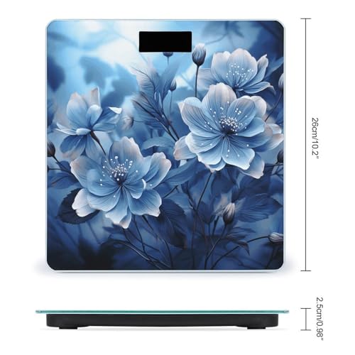 Báscula digital de baño floral azul elegante compacta miniatura 2