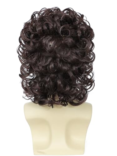 Image of Short Feather Hair Wig for Men, 70s /80s Retro Costume Wig with Glasses, Ideal for Halloween Cosplay & Themed Events(Dark Brown)