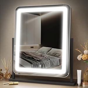 Makeup Vanity Mirror with Lights 15.2″ Large LED Lighted Mirror, Hollywood Make Up Mirror with Lighting for Bedroom Tabletop, Smart Touch,10X Magnification 360° Rotation, (White)