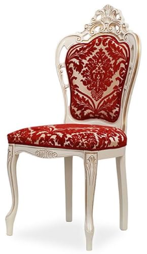 Casa Padrino Chaise de Salle à Manger Baroque de Luxe avec Motif élégant Rouge/Blanc/Beige/Or - Chaise de Cuisine Baroque - Magnifique Meuble de Salle à...