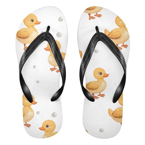 ALAZA Funny Yellow Duck Flip Flops for Women Fashion Beach Slippers Comfort Mens Flip Flops Non-Slip Rubber Shower Slippers Sandal for Hotel Travel Sport,XS