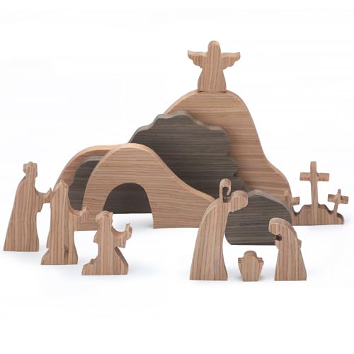 Colingmill 12 Pcs Easter Resurrection Scene Set Wooden Religious Jesus