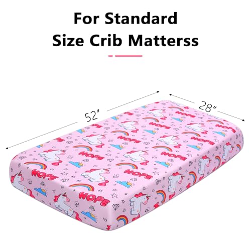 Image of Unicorn Baby Fitted Crib Sheet Soft Microfiber 52 inch x 28 inch Crib Mattress Sheet for Girls Breathable Baby Bedding with Rainbow Unicorn Design