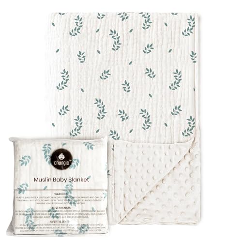 Chungie Soft Baby Blanket 40x30 inches – 100% Cotton Muslin Front & Plush Minky Fleece Back, Multi-Layer Blanket for Baby Boys & Girls, Nursery Bed...
