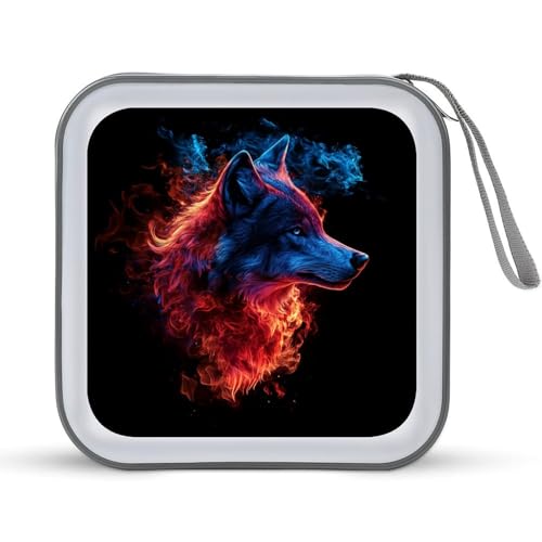 DuduYH Red Blue Wolf Head CD Case DVD Storage Case Portable for Car Home Travel