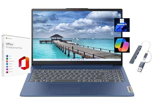 Image of Lenovo IdeaPad Slim 3 15.6 inch FHD Laptop, with Free Lifetime Microsoft Office, AMD Ryzen 5 40, 8GB RAM, 1TB SSD, AMD Radeon 610M, Windows 11 Pro, Abyss Blue, WiFi 6, Copilot, with USB Hub