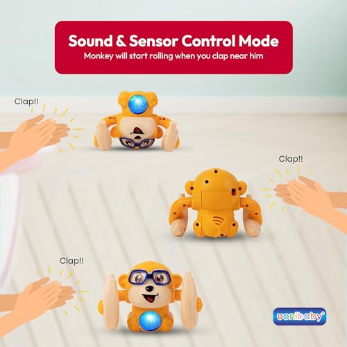 Image of Uonibaby by StarAndDaisy Baby Dancing Monkey Toy with 360 Degree Rotation, Clap Activated Music and LED Lights | Interactive Learning Toy for Babies Toddlers Kids Boys Girls -Yellow