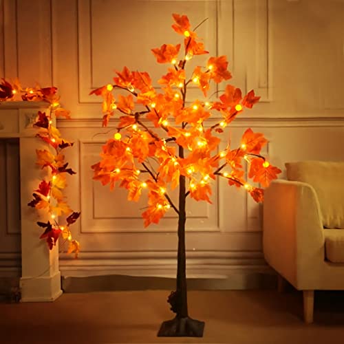 Turnmeon 4 Feet Prelit Maple Tree Thanksgiving Decorations Thanksgiving Fall Decor With Timer Pumpkin Lights 60 Led Warm Lights Acorn Brown Battery Box Thick Fall Tree Autumn Fall Indoor Outdoor Party #TOP1